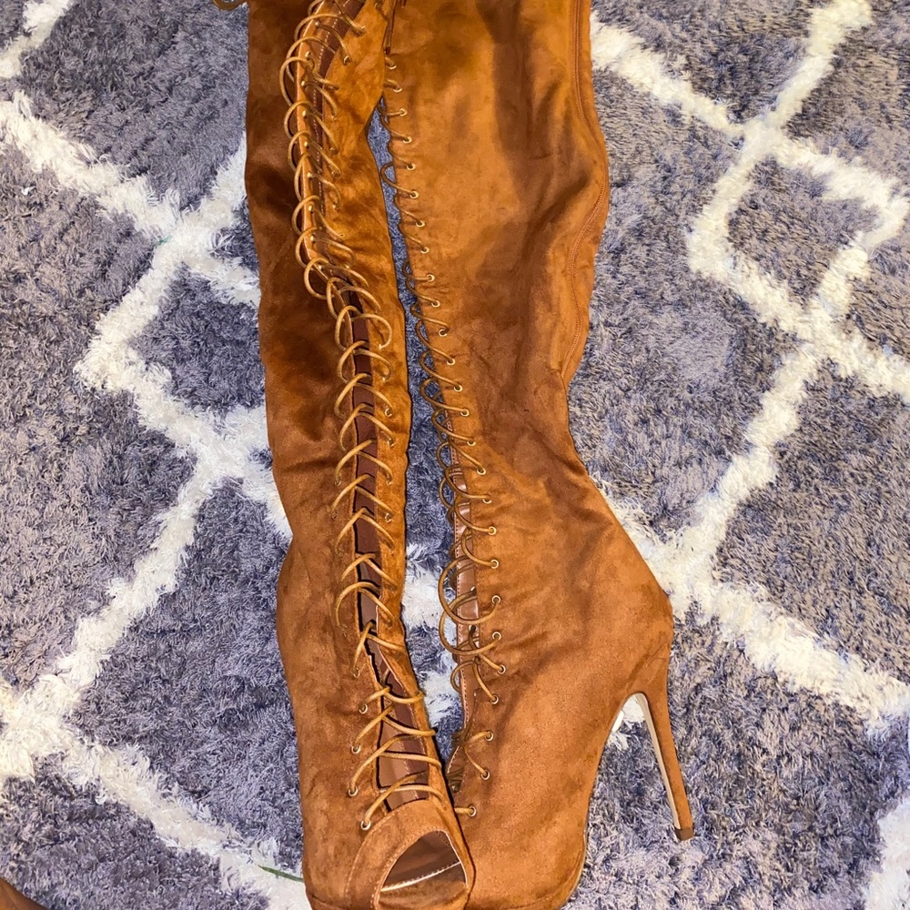 Thigh high suede boots